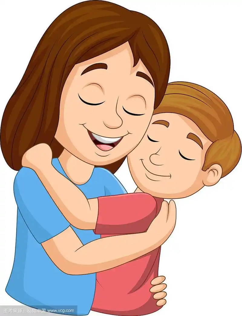 卡通快乐的妈妈拥抱着她的儿子