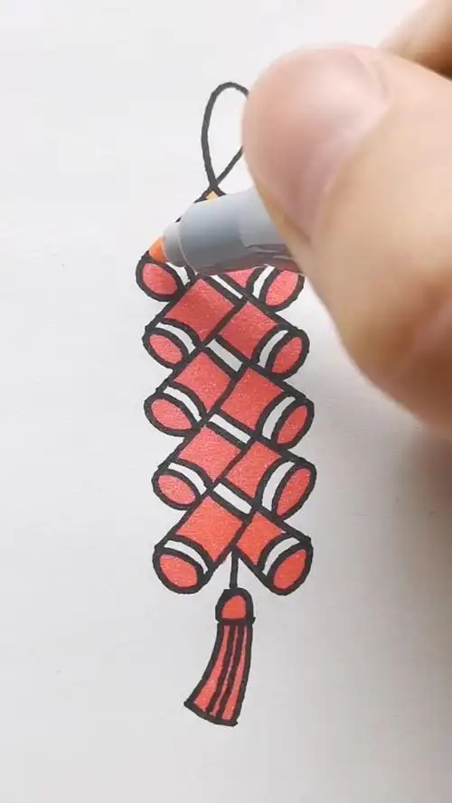 简笔画五个汉字人画鞭炮