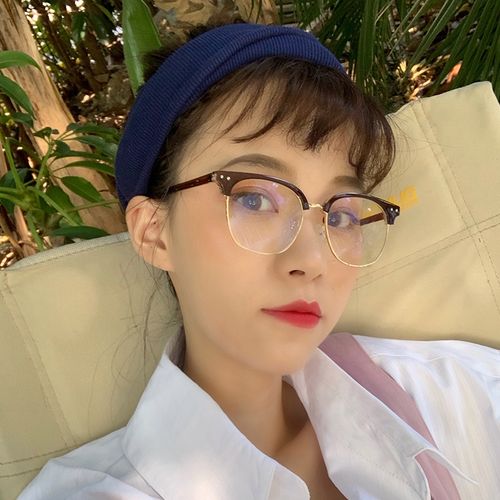 原宿复古半框近视眼镜架男女文艺平光镜黑色素颜潮人网红款眼镜框