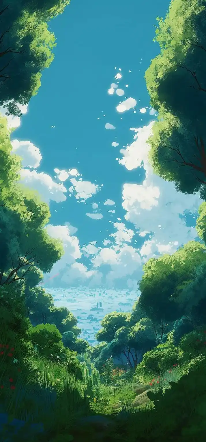 天空蓝绿色系×动漫美学×极简背景