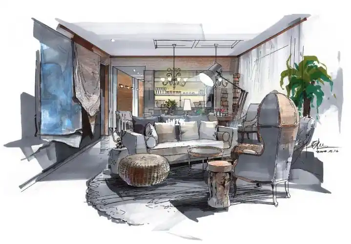 名家手绘效果图100例20客厅设计表现