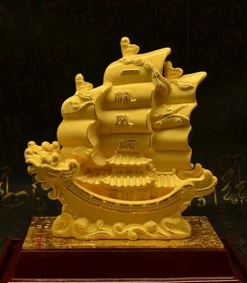 一帆风顺绒沙金帆船一一帆风顺满载而归镀金帆船乘风破浪镀金摆件
