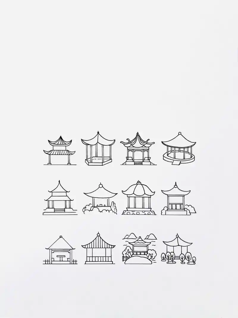 【简笔画】亭子75 分享一组建筑类简笔画 还喜欢什么,大家留言给我