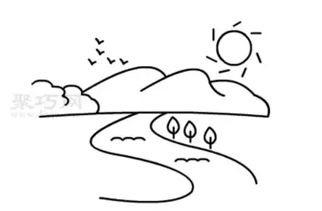 风景简笔画画法简单易学,本教程共有8步,非常适合小朋友们学习画画.