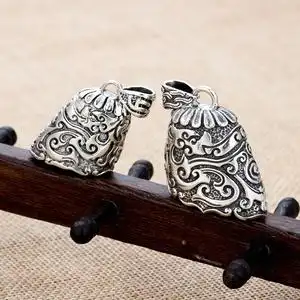 s925纯银熊牙保护套饕餮纹兽爪子包银套麂子角银套藏獒牙银吊坠套