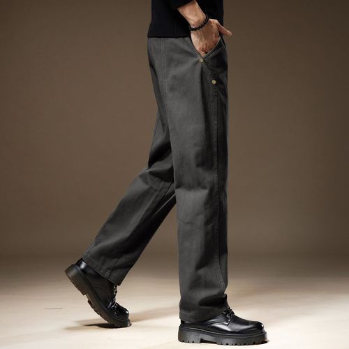 高端轻奢灰色直筒休闲裤子男秋季新款高街潮牌美式宽松大码阔腿裤