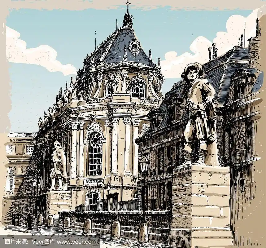 凡尔赛教堂的复古手绘视图