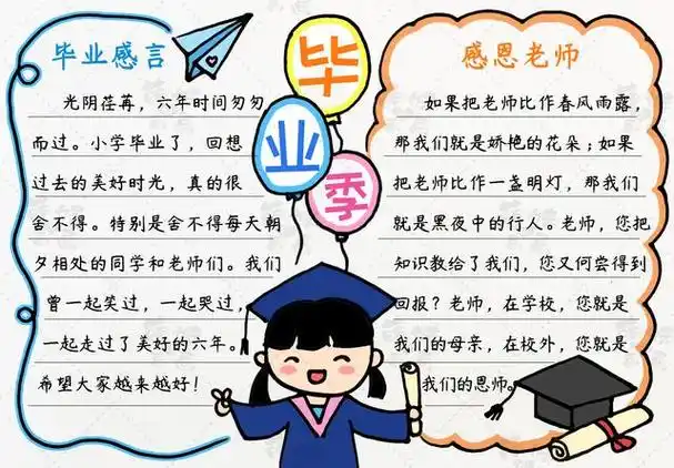 毕业快乐,未来可期!学画六年级毕业手抄报,含文字内容