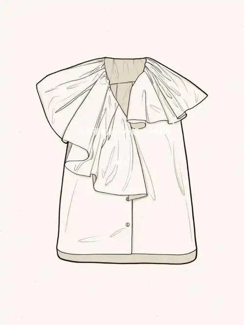 服装设计|手绘线稿小衫上衣款式图服装设计上衣手绘线稿简笔画