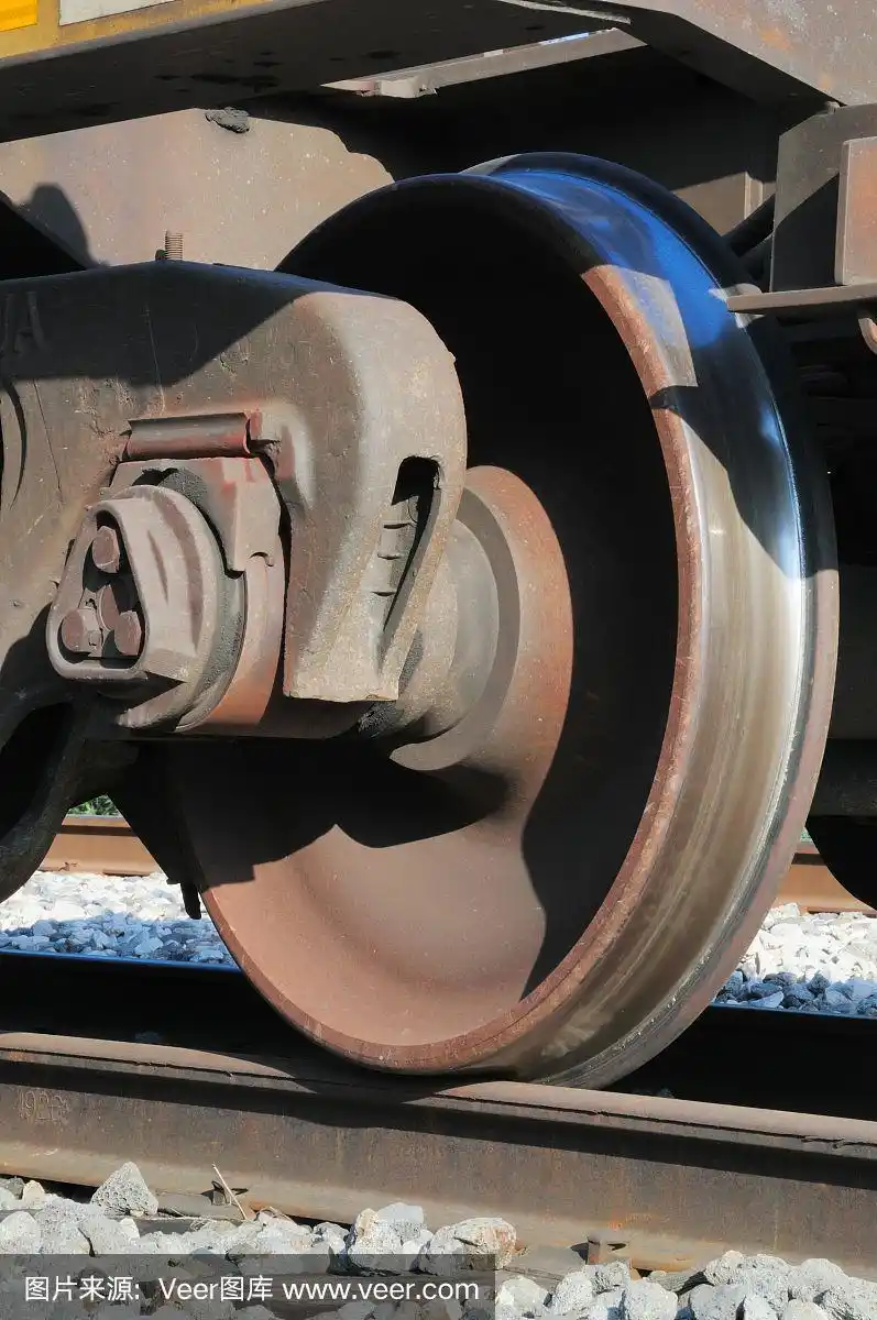 轨道上的火车车轮的特写