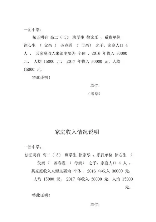家庭收入情况说明