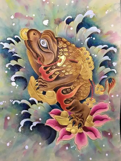 皮雕画送财金蟾