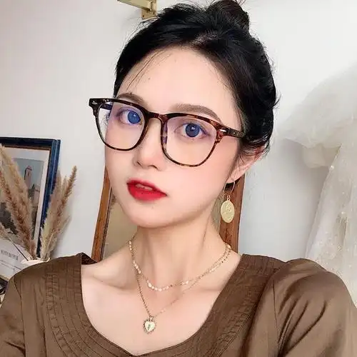 韩版潮复古豹纹色米钉眼镜框女大框显瘦防辐射平光镜方形近视镜架