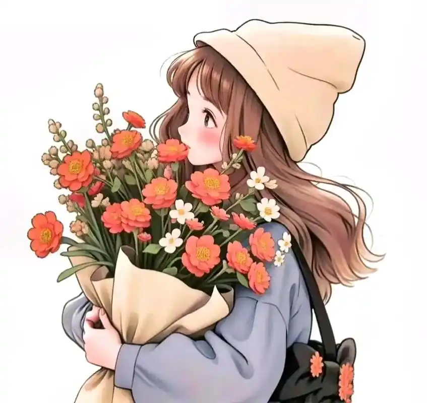 手捧花头像#治愈系 #优质头像 #漫画 #一束花的仪式感 # - 抖音