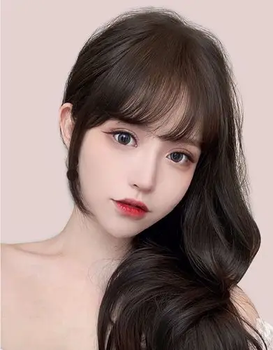 无痕假发片网红假头帘隐形超薄空气贴发片 浅棕色 卷发筒【法式刘海】