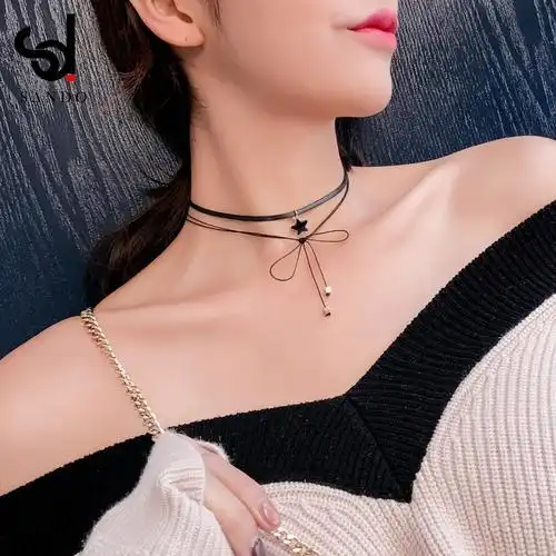 chocker项圈黑色短款颈带网红女锁骨链脖链颈链choker双层绳项链
