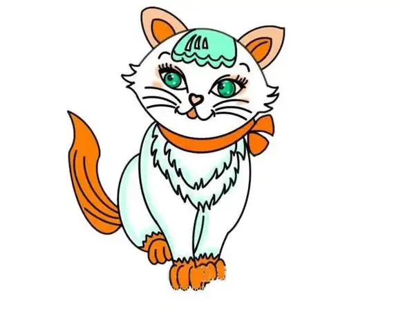 漂亮小猫咪简笔画彩色画法步骤图片教程