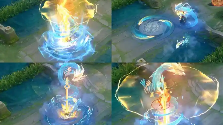 最后再来看一下三技能,赵云一跃而起,在空中的时候就可以看到神龙特效