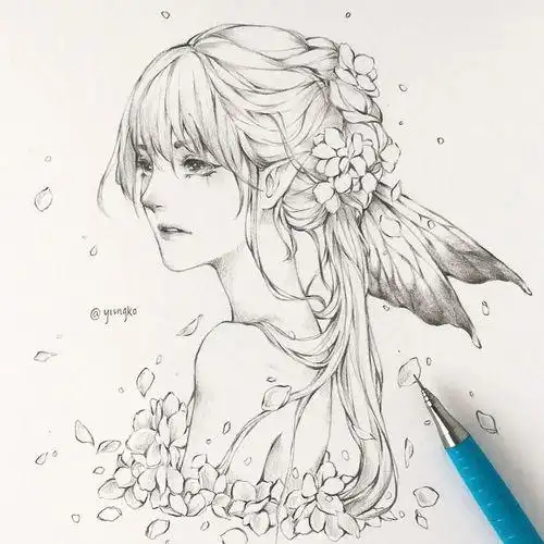 手绘动漫人物女生唯美简笔画