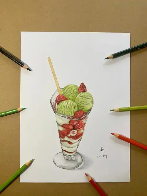 彩铅抹茶冰淇淋
