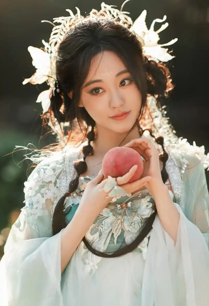 古装女神#祝绪丹# 头扎蝴蝶结双马尾辫,一袭轻纱古风造型,清新甜美