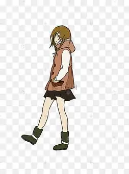 手绘侧身全身可爱踢腿的女孩