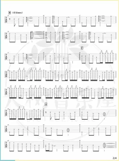 兰亭序指弹吉他谱-周杰伦-原版指弹视频教学