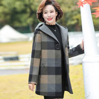 橙族3050岁毛呢格子外套女中长款中年妈妈秋装洋气高贵岁中老年春秋