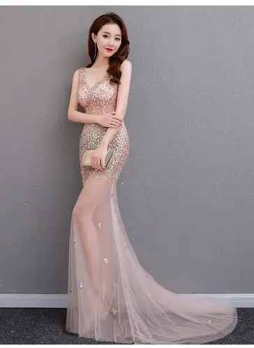 夜场晚礼服女长裙性感深v领夜店女装显瘦车模会所ktv工装透明装