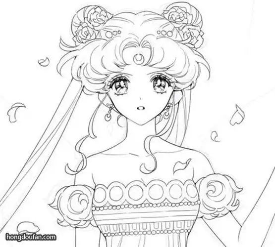 带着花朵的美少女战士兔子公主涂色简笔画大全