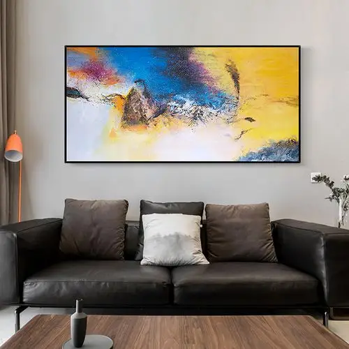 抽象手绘油画现代简约色彩风景巨幅单联横幅客厅油画