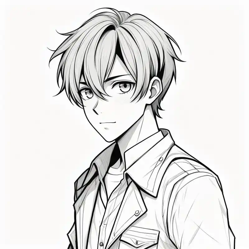 黑白素描动漫男生头像07