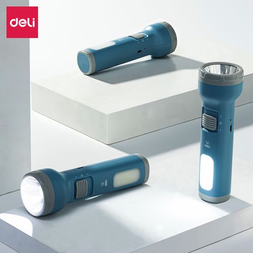 得力充电手电筒户外强光照明灯led家用应急便携立式探照usb锂电池