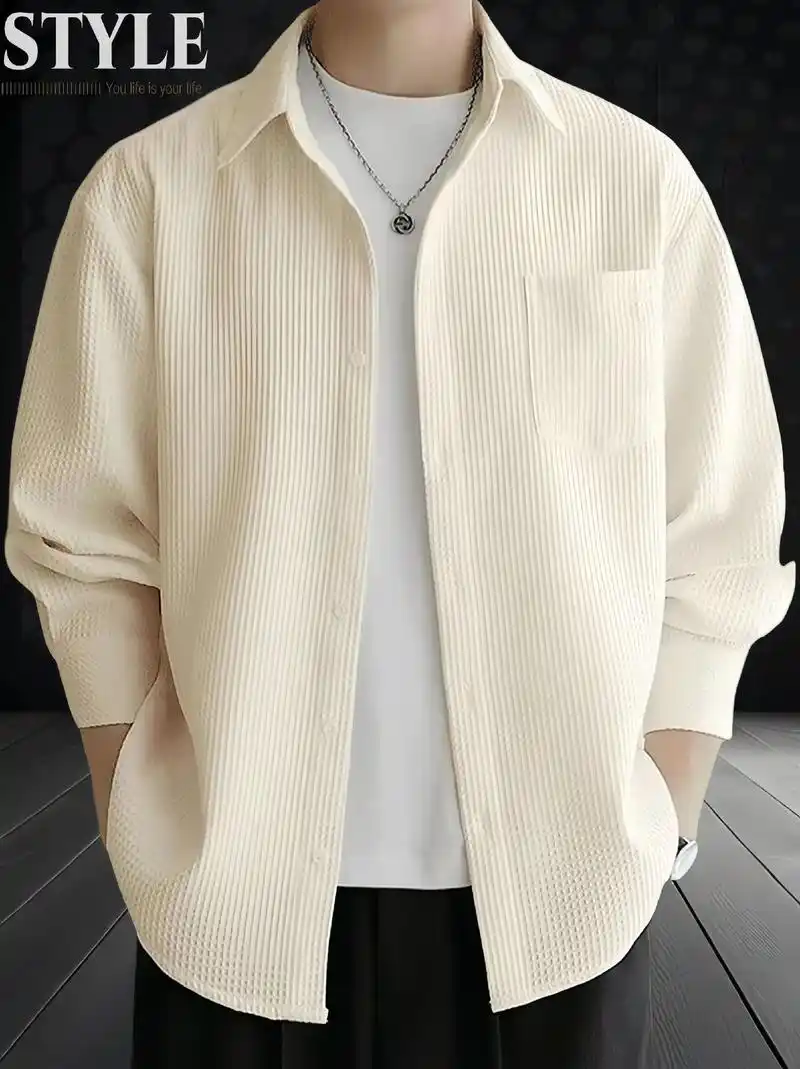 初秋日系长袖衬衫男士时尚潮流衬衣外套