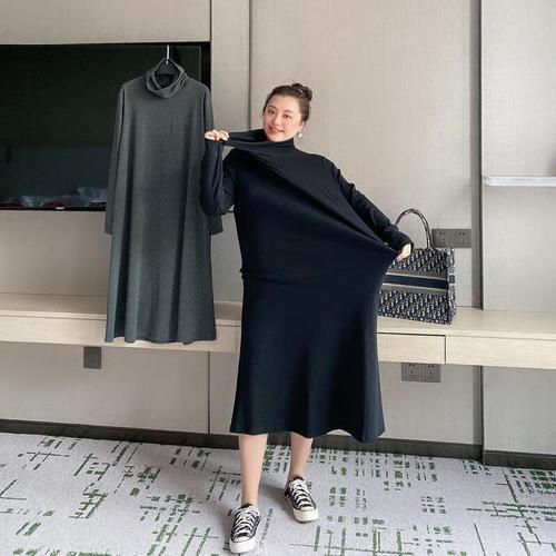 装穿搭胖mm2-300斤超大码加绒连衣裙女高领内搭打 黑色 m建议120斤内