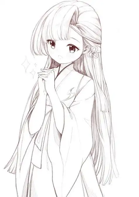 甜美可爱少女简笔画