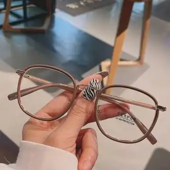 复古防蓝光近视眼镜框女韩版超轻小圆框素颜显瘦感光变色成品近视