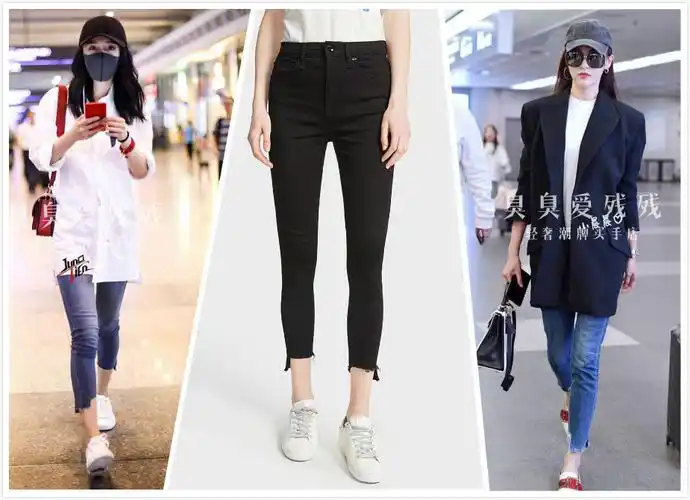 杨幂唐嫣明星同款不规则裤脚ragbone小脚黑色高腰牛仔裤女黑a1