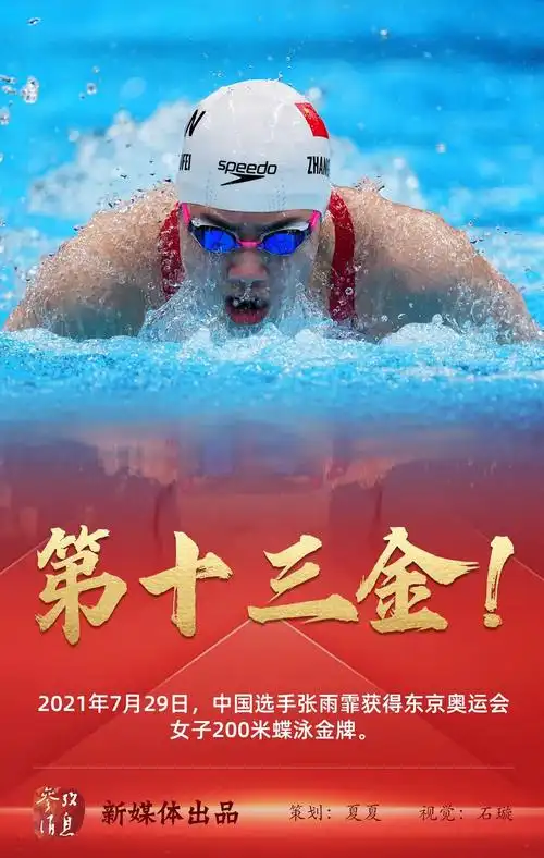 2021年7月29日,中国选手张雨霏获得东京奥运会女子200米蝶泳金牌.
