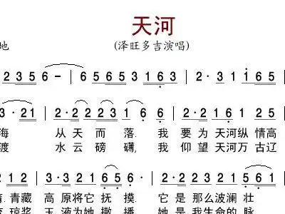 天河 泽旺版 泽旺多吉 歌谱 简谱
