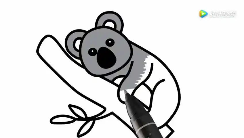 幼儿简笔画画法,画一只趴在树上的卡通考拉简笔画