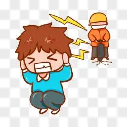卡通手绘男孩被工地噪音吵到元素