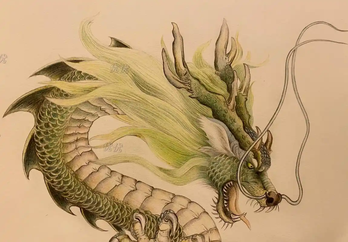 我的彩铅画~青龙~带步骤图 冷光和暖光你们更喜欢哪个?