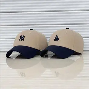 新款韩mlb拼接帽子女秋冬ny硬顶遮阳棒球帽卡其色防晒la男鸭舌帽