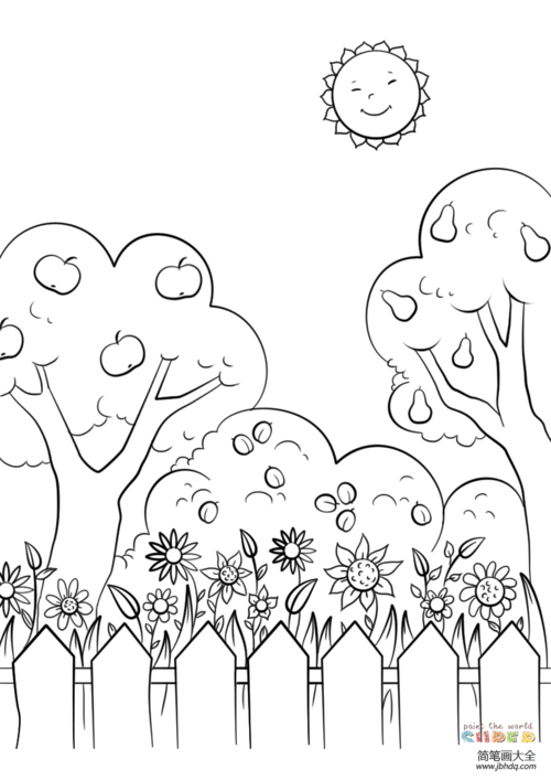 美丽的花园_风景简笔画-简笔画大全