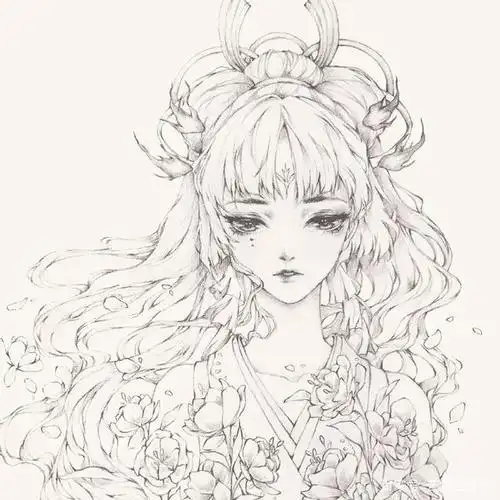 一组仙气可爱的美少女线稿,喜欢的试试