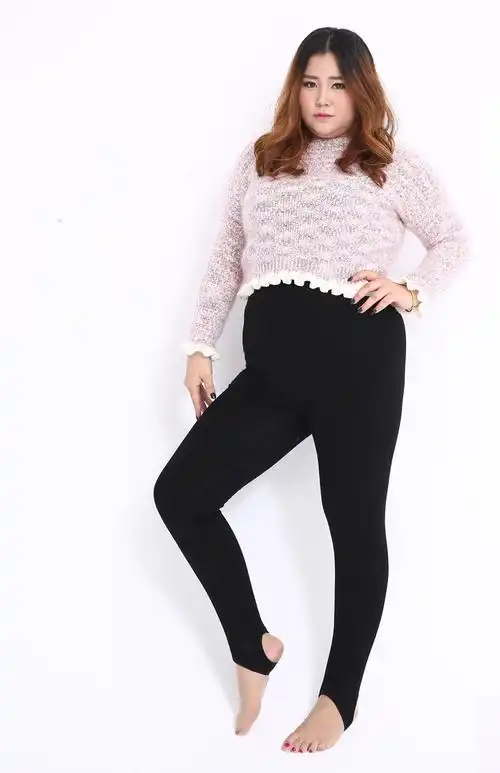 女士加厚羊羔绒加绒裤 羊羔绒踩脚黑色 加大码(建议140-200斤)【图片