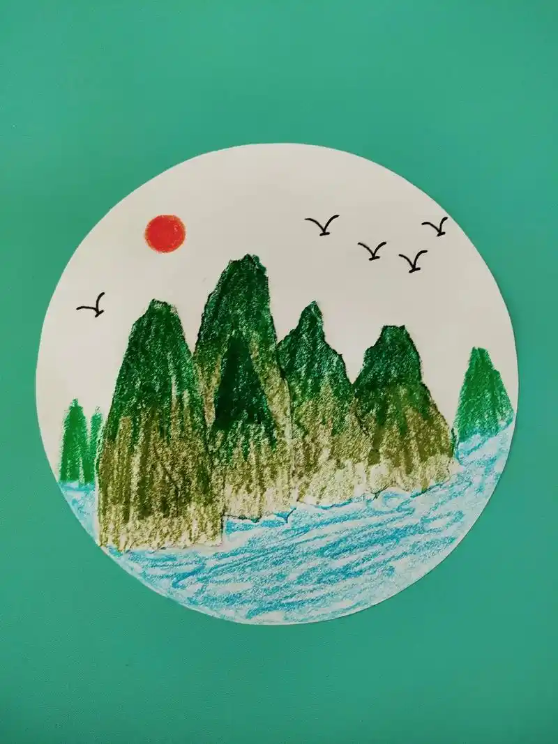 江山无限,只此青绿,用炫彩棒画青山绿水,超简单.#幼儿创意手 - 抖音