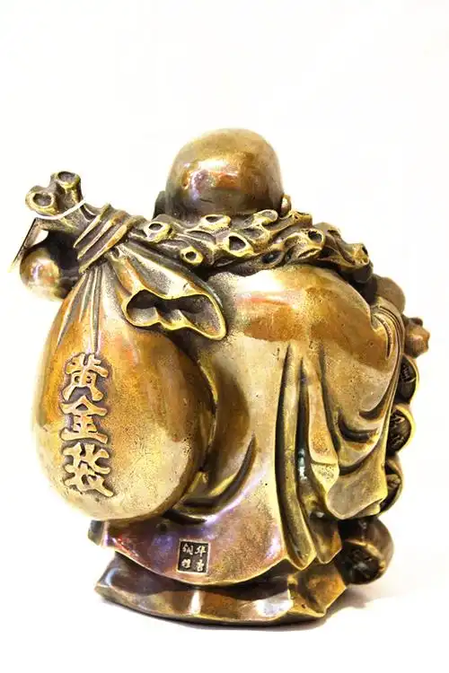 祥和 纯铜弥勒佛铜像摆件 铜笑佛挑金币佛风水招财摆件