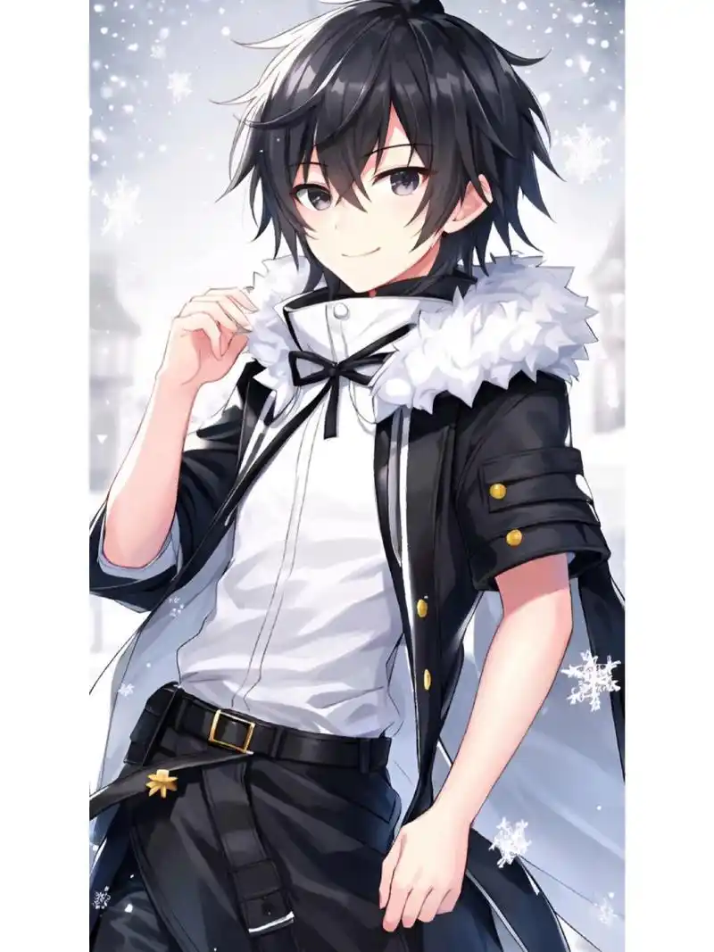 冬季雪花飘飘男人帅哥,动漫二次元绘画人物